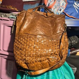 Brown Woven Leather Tote Bag